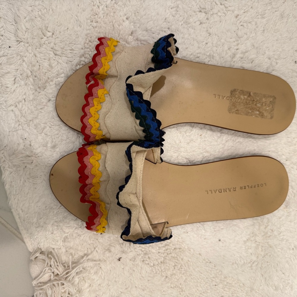 Loeffler Randall Cream Sandals with Multicolor Trim - Picture 2 of 5